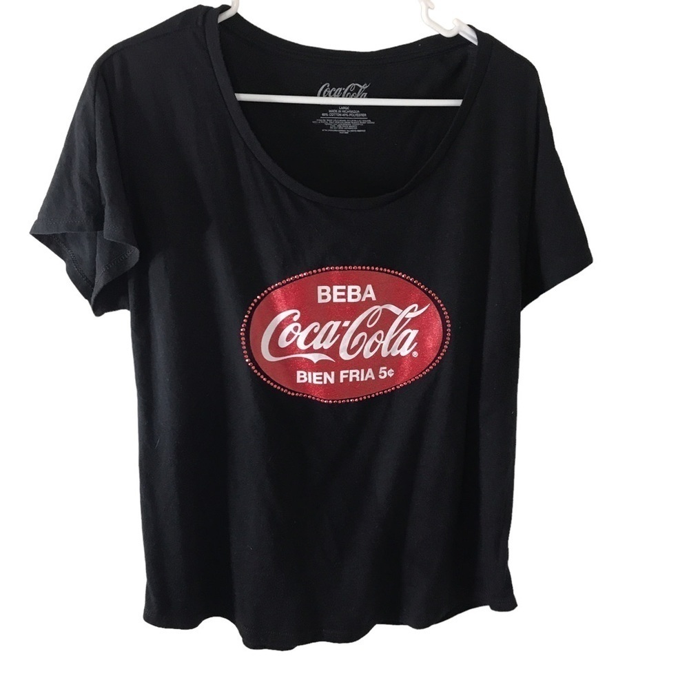 Coca-Cola beba bien fria black shirt sleeve scoop neck tee woman’s size Large